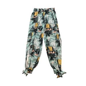 Malai Pants Womens L Large Elephant High Side Slits Ankle Ties Swimwear Barrel